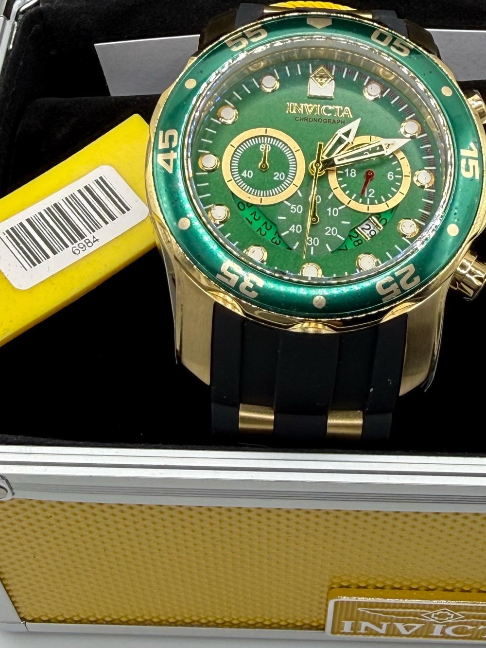 Invicta 6984 Pro Diver Scuba Men’s 48mm Green Dial Gold Chronograph Watch